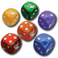 Six 19mm dice in player colors